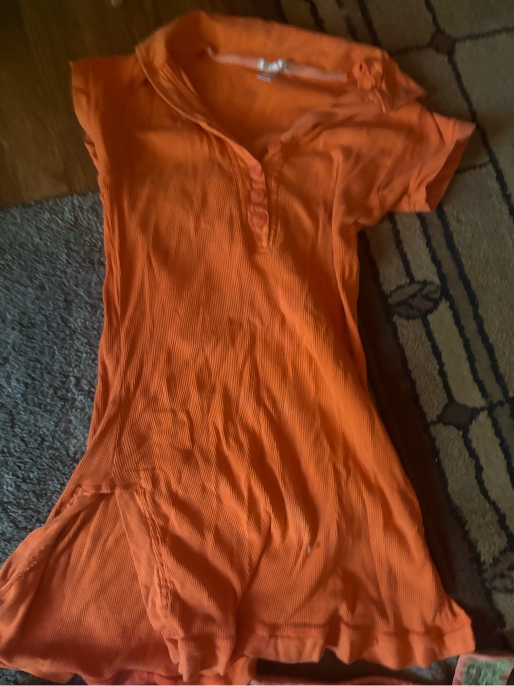 Women's Orange Polo-Style Short Sleeve Tunic